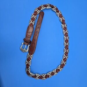 Brighton Brown Braided Leather and Silver Women's Belt 91807‎ Size XL 1996 Y2K